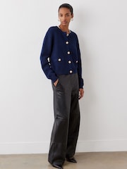 Finery Blue Saskia Cotton Button Through Cardigan - Image 2 of 4