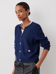 Finery Blue Saskia Cotton Button Through Cardigan - Image 4 of 4
