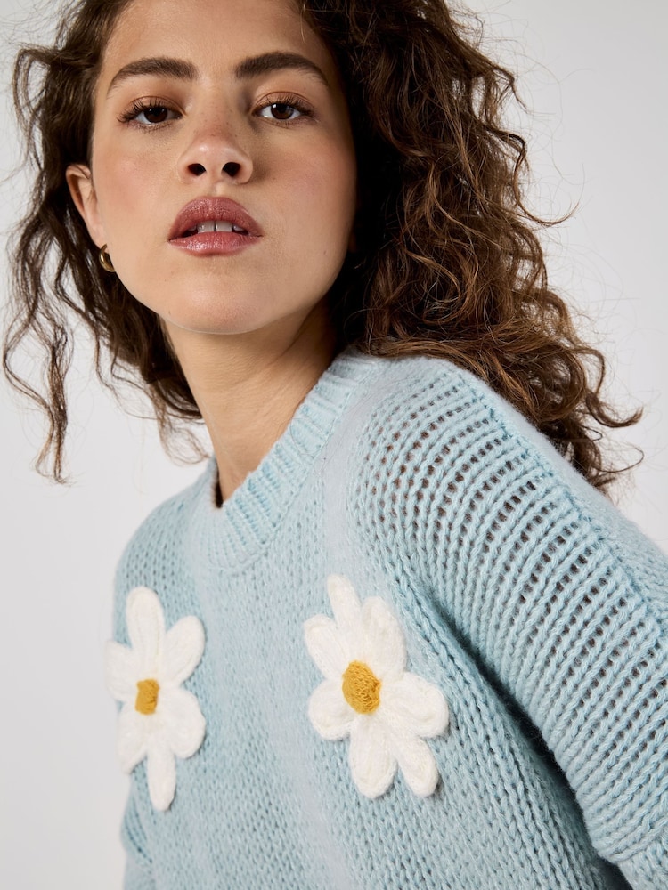Apricot Blue Embroidered Pure Daisies Jumper - Image 2 of 4