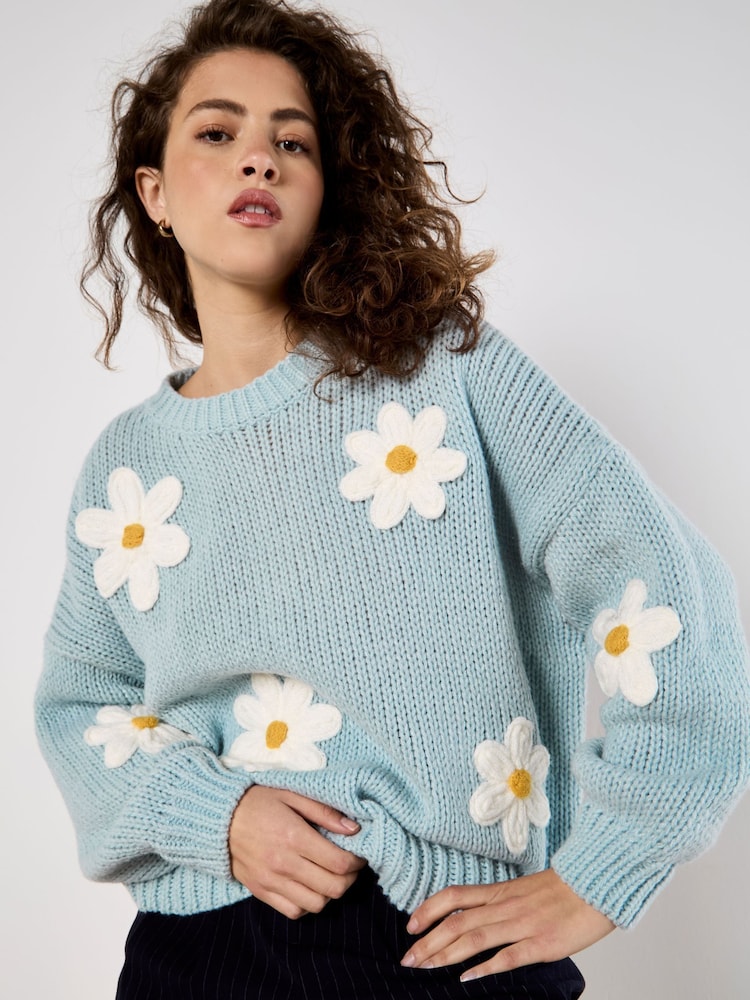 Apricot Blue Embroidered Pure Daisies Jumper - Image 4 of 4
