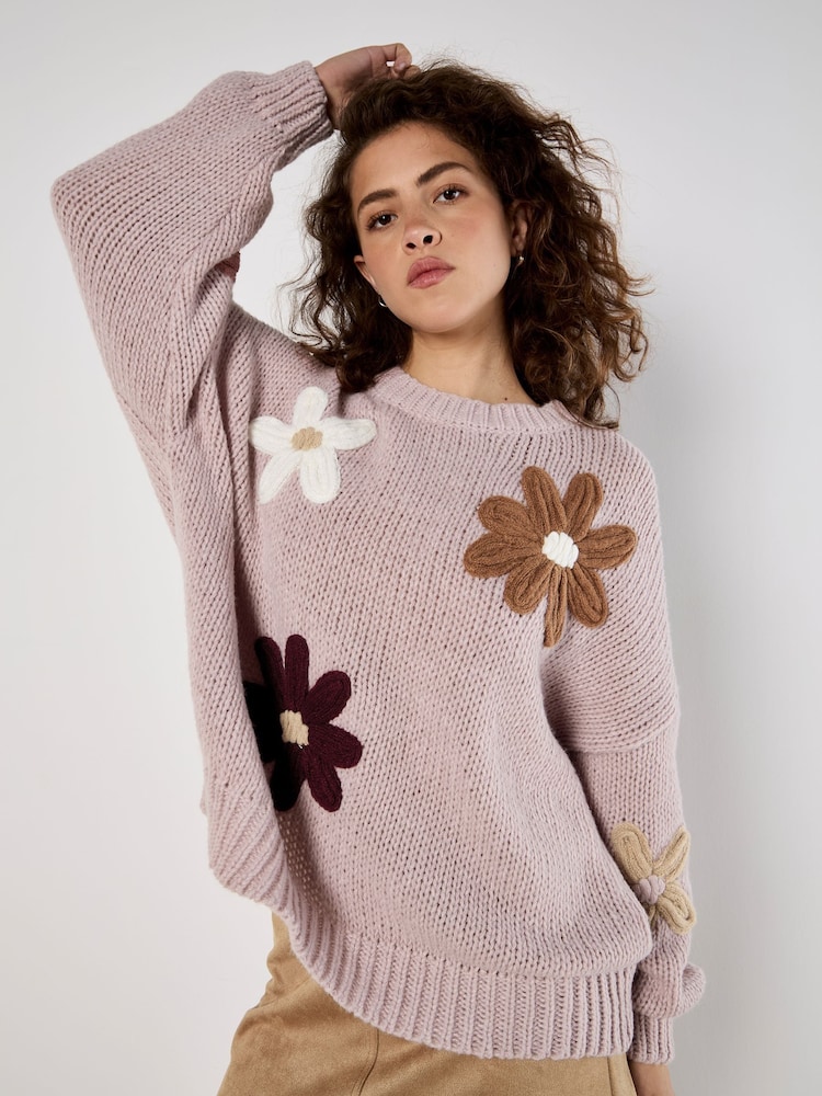 Apricot Pink Embroidered Daisies Jumper - Image 1 of 3