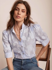 Mint Velvet Blue Striped Floral 100% Cotton Blouse - Image 2 of 8