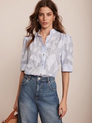 Mint Velvet Blue Striped Floral 100% Cotton Blouse - Image 3 of 8