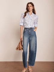 Mint Velvet Blue Striped Floral 100% Cotton Blouse - Image 5 of 8