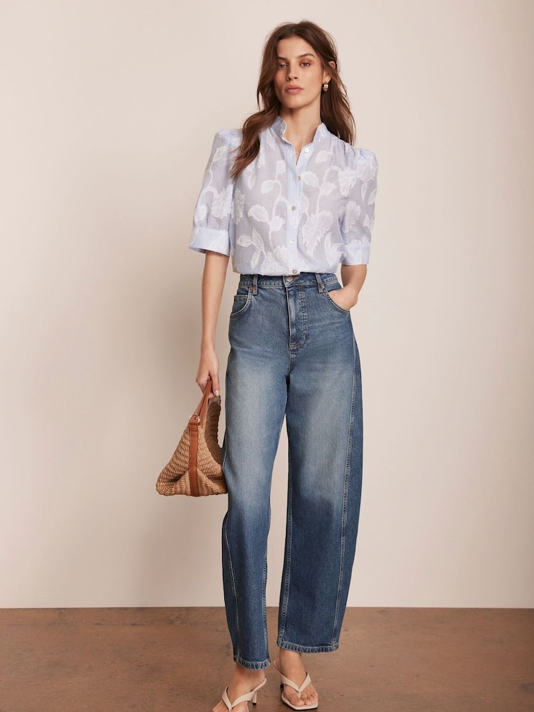 Mint Velvet Blue Striped Floral 100% Cotton Blouse - Image 5 of 8