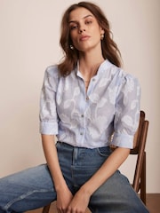 Mint Velvet Blue Striped Floral 100% Cotton Blouse - Image 6 of 8