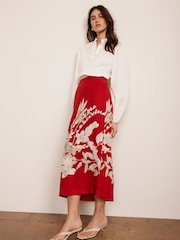 Mint Velvet Red Floral Print Pencil 100% Linen Skirt - Image 1 of 8