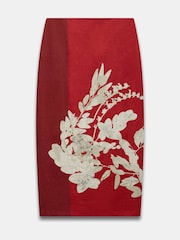 Mint Velvet Red Floral Print Pencil 100% Linen Skirt - Image 7 of 8