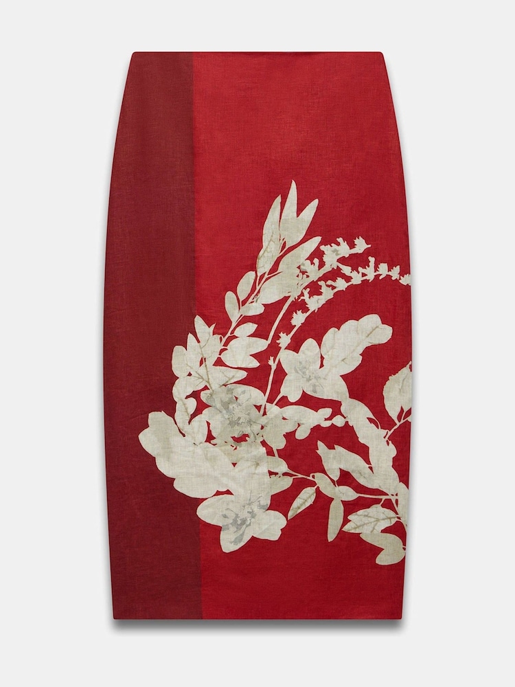 Mint Velvet Red Floral Print Pencil 100% Linen Skirt - Image 7 of 8