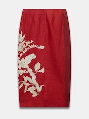 Mint Velvet Red Floral Print Pencil 100% Linen Skirt - Image 8 of 8