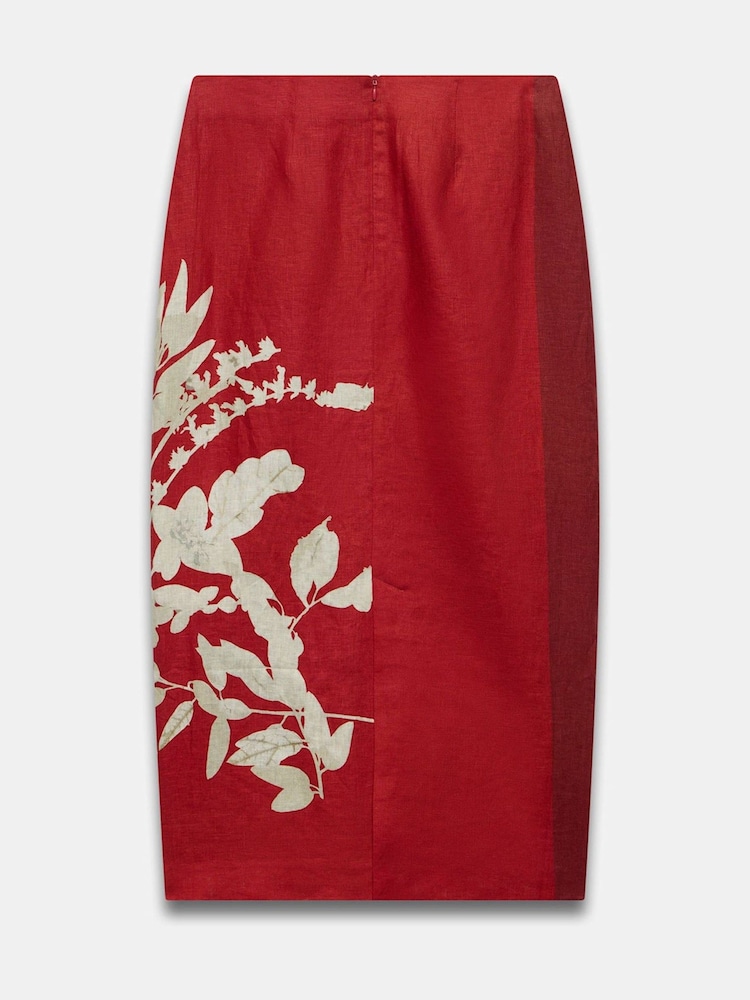 Mint Velvet Red Floral Print Pencil 100% Linen Skirt - Image 8 of 8