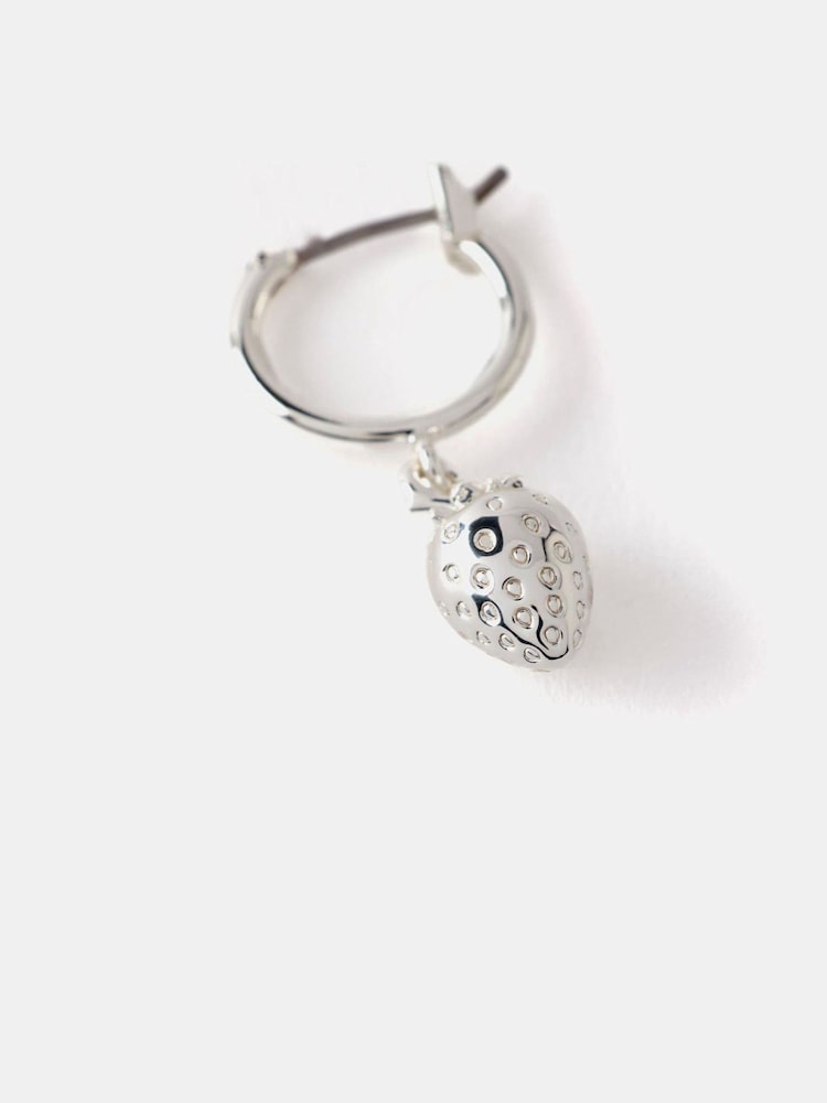 Mint Velvet Silver Tone Strawberry Hoop Earrings - Image 3 of 5