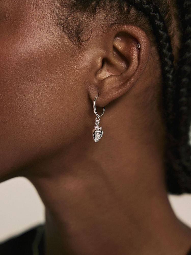 Mint Velvet Silver Tone Strawberry Hoop Earrings - Image 4 of 5
