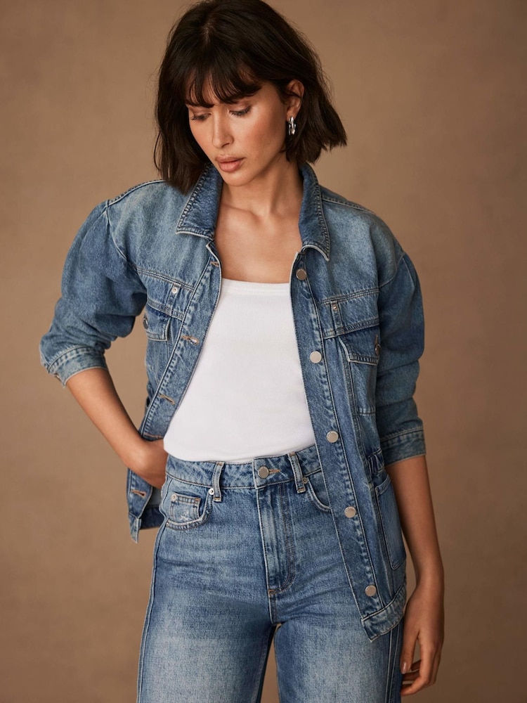 Mint Velvet Blue Waist Detail Denim 100% Cotton Jacket - Image 1 of 7