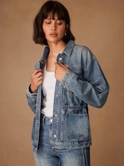 Mint Velvet Blue Waist Detail Denim 100% Cotton Jacket - Image 2 of 7
