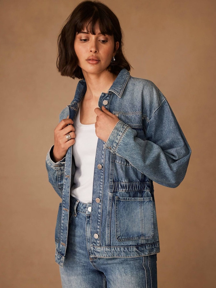 Mint Velvet Blue Waist Detail Denim 100% Cotton Jacket - Image 2 of 7 Mint Velvet Blue Waist Detail Denim 100% Cotton Jacket - Image 2 of 7