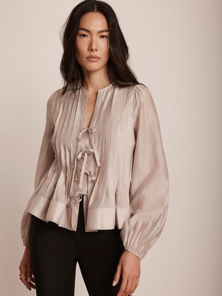 Mint Velvet Cream Tie Front Pleated Blouse - Image 1 of 8 Mint Velvet Cream Tie Front Pleated Blouse - Image 1 of 8
