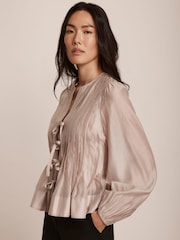 Mint Velvet Cream Tie Front Pleated Blouse - Image 2 of 8