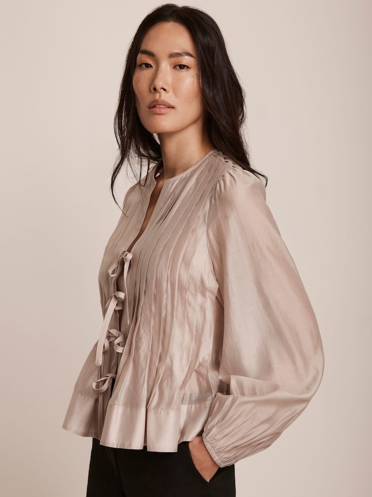Mint Velvet Cream Tie Front Pleated Blouse - Image 2 of 8 Mint Velvet Cream Tie Front Pleated Blouse - Image 2 of 8