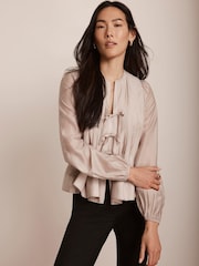 Mint Velvet Cream Tie Front Pleated Blouse - Image 5 of 8