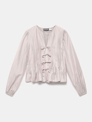 Mint Velvet Cream Tie Front Pleated Blouse - Image 7 of 8