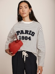 Mint Velvet Blue Striped Slogan Top - Image 1 of 8