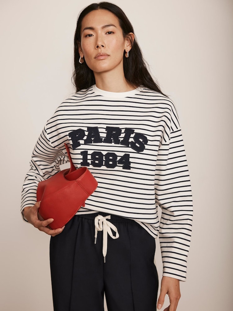 Mint Velvet Blue Striped Slogan Top - Image 1 of 8
