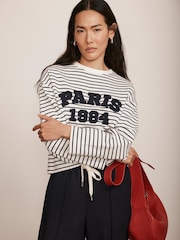 Mint Velvet Blue Striped Slogan Top - Image 2 of 8