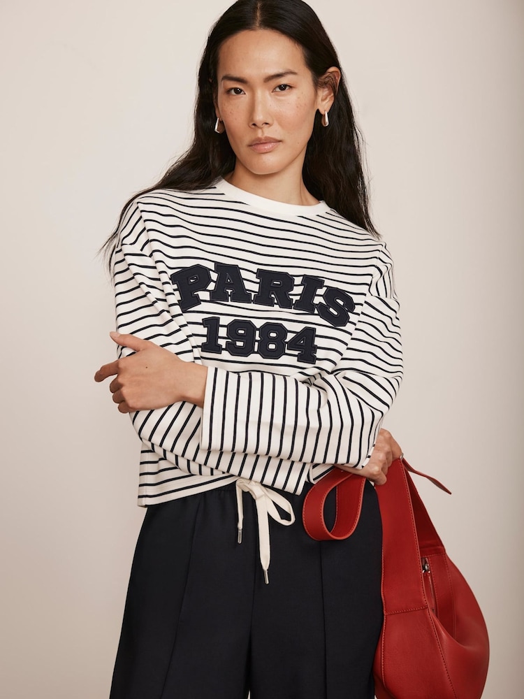 Mint Velvet Blue Striped Slogan Top - Image 2 of 8