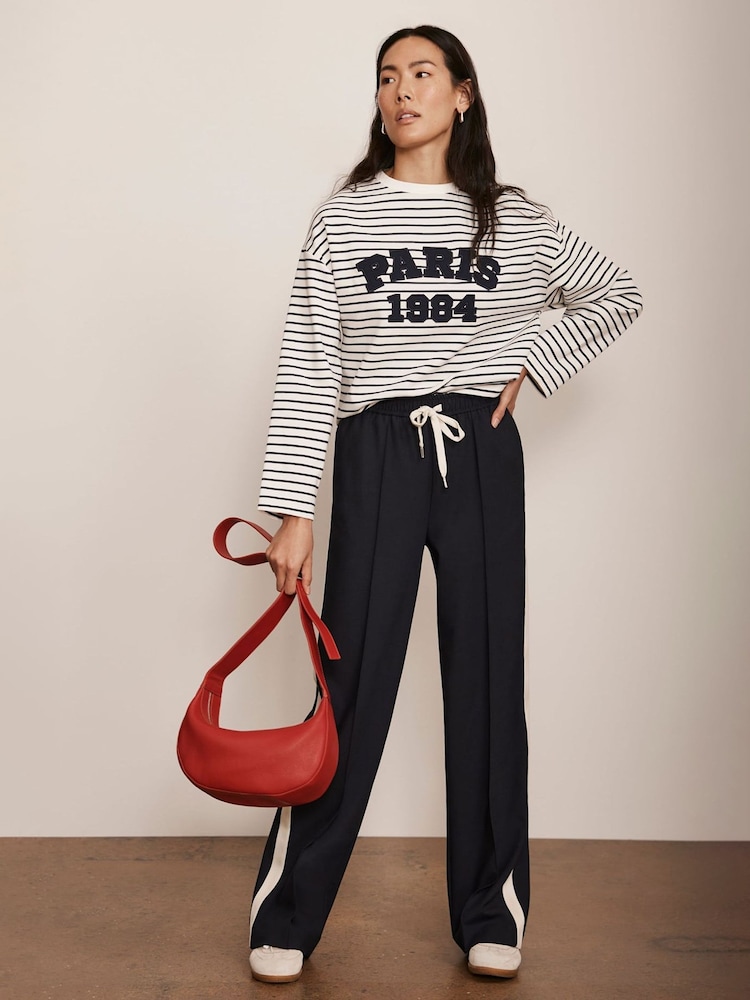 Mint Velvet Blue Striped Slogan Top - Image 3 of 8