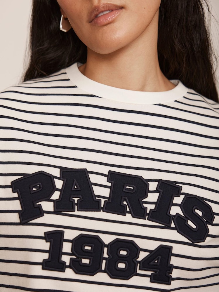 Mint Velvet Blue Striped Slogan Top - Image 5 of 8
