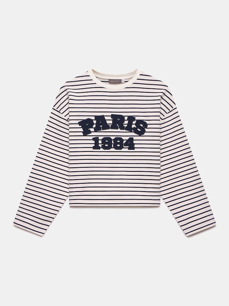 Mint Velvet Blue Striped Slogan Top - Image 6 of 8