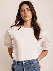 Mint Velvet Woven Sleeve 100% Cotton T-Shirt - Imagen 1 de 7
