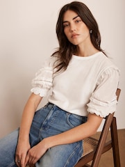 Mint Velvet Woven Sleeve 100% Cotton T-Shirt - Imagen 2 de 7