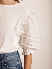 Mint Velvet Woven Sleeve 100% Cotton T-Shirt - Imagen 3 de 7