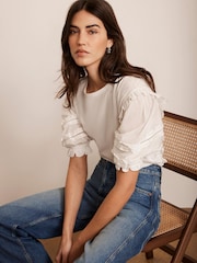 Mint Velvet Woven Sleeve 100% Cotton T-Shirt - Imagen 4 de 7