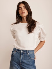 Mint Velvet Woven Sleeve 100% Cotton T-Shirt - Imagen 5 de 7