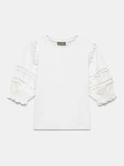 Mint Velvet Woven Sleeve 100% Cotton T-Shirt - Imagen 6 de 7