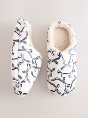White/Black Bow Embroidered - Bow Embroided Borg Mules - Bild 1 von 9