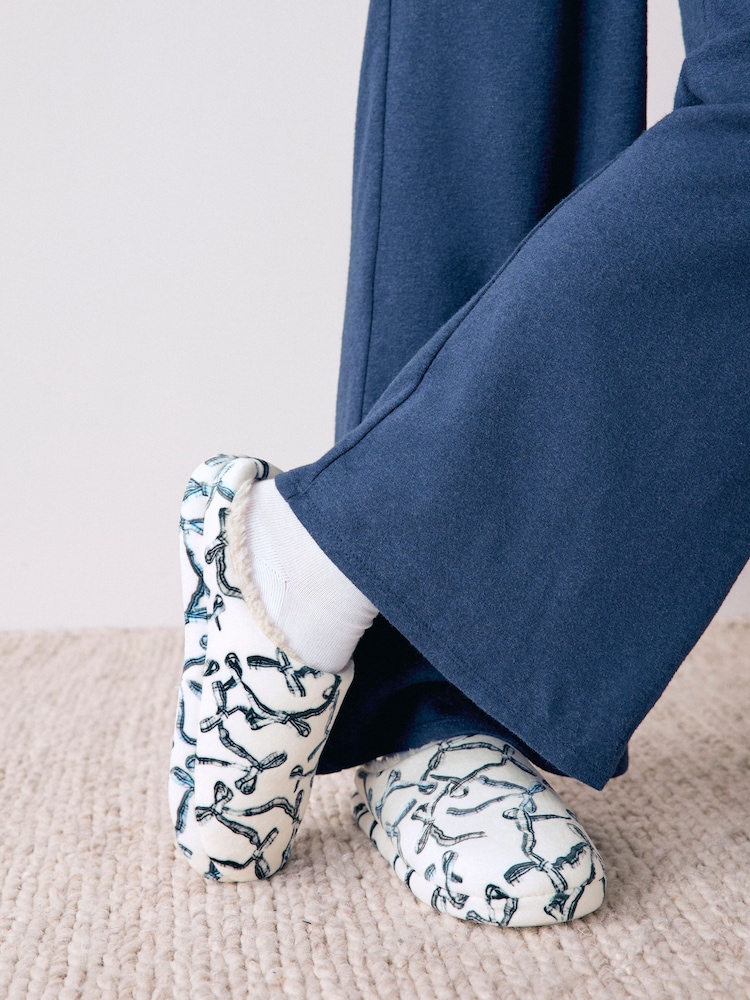 White/Black Bow Embroidered - Bow Embroided Borg Mules - Bild 2 von 9