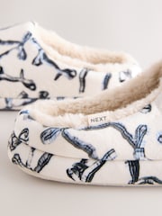 White/Black Bow Embroidered - Bow Embroided Borg Mules - Bild 7 von 9