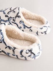 White/Black Bow Embroidered - Bow Embroided Borg Mules - Bild 8 von 9