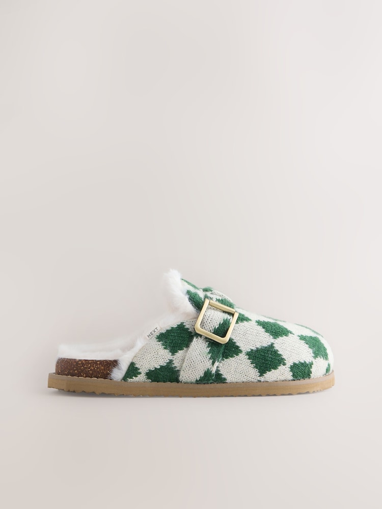 Green Argyle Footbed Buckle Slippers - Image 2 of 5