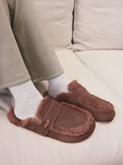 Marrón chocolate - self. Suede Faux Fur Footbed Slippers - Imagen 1 de 7