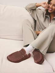 Marrón chocolate - self. Suede Faux Fur Footbed Slippers - Imagen 2 de 7