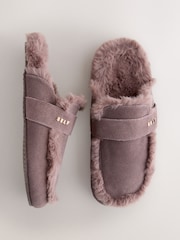 Marrón chocolate - self. Suede Faux Fur Footbed Slippers - Imagen 3 de 7