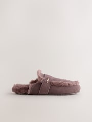 Marrón chocolate - self. Suede Faux Fur Footbed Slippers - Imagen 5 de 7