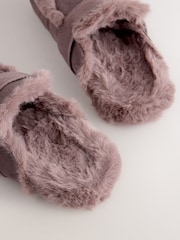 Marrón chocolate - self. Suede Faux Fur Footbed Slippers - Imagen 6 de 7