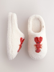 White Lobster Print Borg Mule Slippers - Image 1 of 9