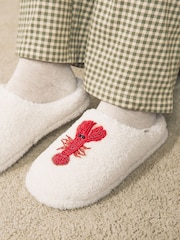 White Lobster Print Borg Mule Slippers - Image 4 of 9